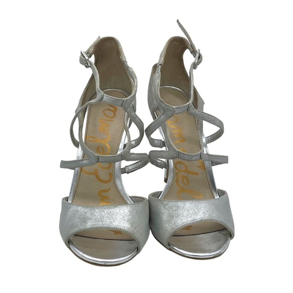 Sam Edelman Aeryn Leather Sandal Silver Strappy Stiletto  Heels Women Size 9 - Picture 3 of 15